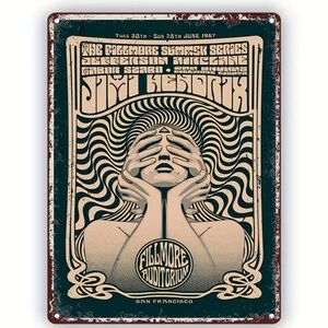 🆕 Vintage Metal Sign Fillmore Auditorium Psychedelic Rock Poster Jomi Hendrix